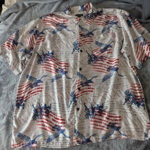 George Mens XL Patriotic Rayon Shirt American Flag forth of july USA Buttons